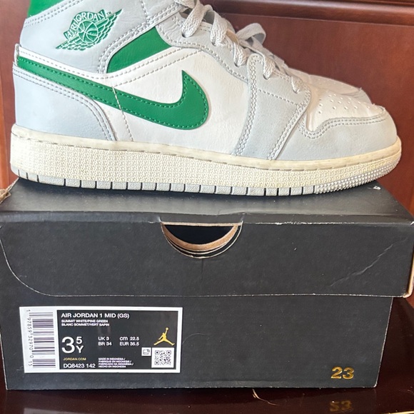 Nike Air Jordan 1 Mid Green and White Sneakers